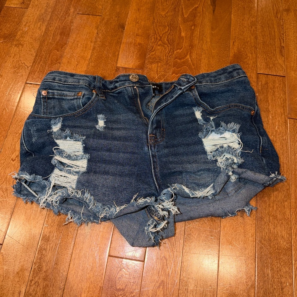 Almost Famous Dark Blue Distressed Jean Shorts